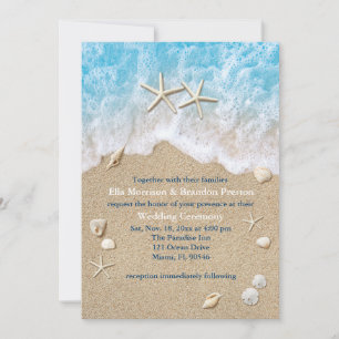 Blue Beach Waves & Starfish Einladung zum Hochzeit