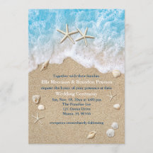 Blue Beach Waves & Starfish Einladung zum Hochzeit