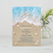 Blue Beach Waves & Starfish Engagement Party Einladung (Stehend Vorderseite)