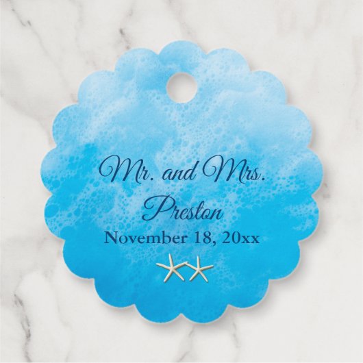 Blue Beach Waves & Starfish Geschenkanhänger (Rückseite)