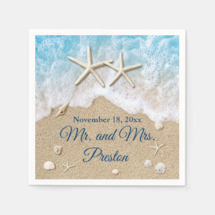Blue Beach Waves & Starfish Serviette