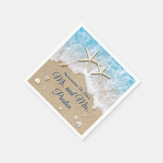 Blue Beach Waves & Starfish Serviette (Ecke)