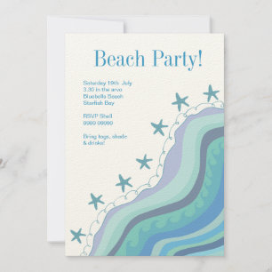 Blue Beach Waves Starfish Summer Party Einladung