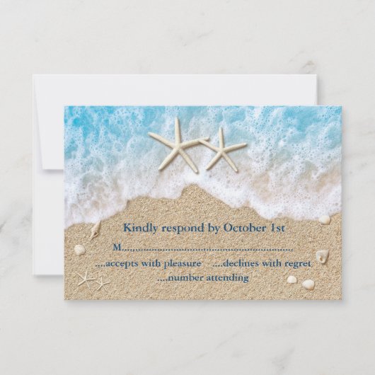 Blue Beach Waves & Starfish UAWG RSVP Karte (Vorderseite)