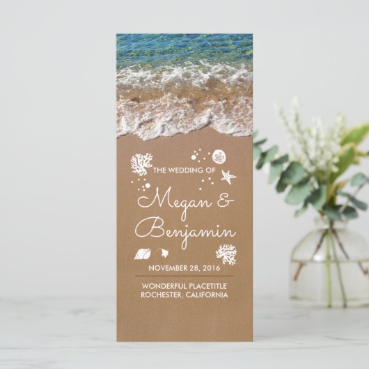 Blue Beach Waves und Sand Hochzeitsprogramme Programm (Stehend Vorderseite)