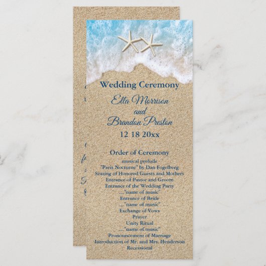 Blue Beach Waves und Starfish Hochzeitsprogramm Programm (Vorne/Hinten)