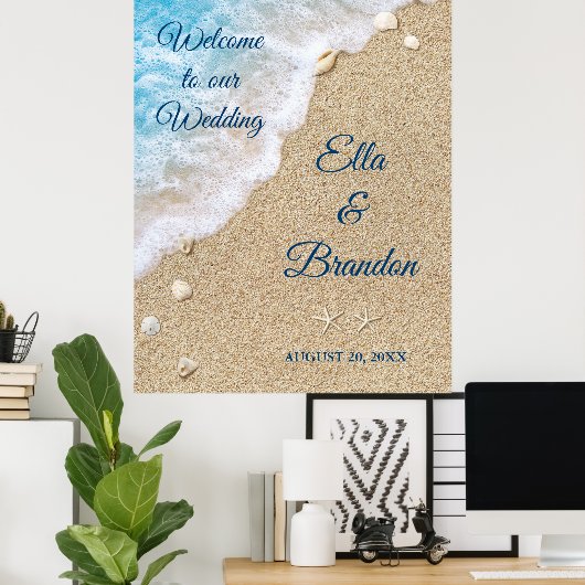 Blue Beach Waves Wedding Poster (Heimbüro)