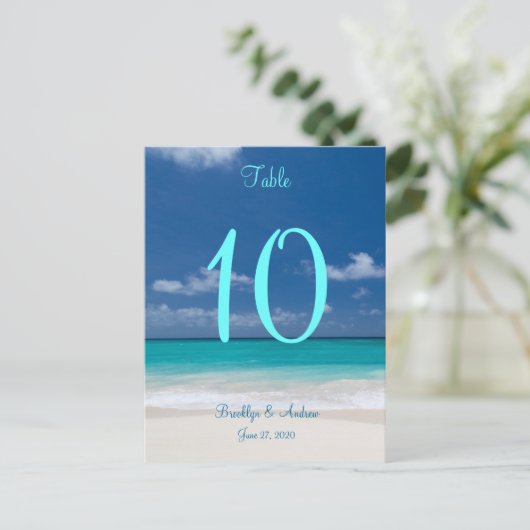 Blue Beach Wedding Tischnummern (Stehend Vorderseite)