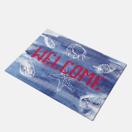 Blue Beach Willkommen Fußmatte (Schrägansicht)