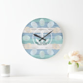 Blue Beach Wood Sea Glass & Anchor Große Wanduhr (Zuhause)