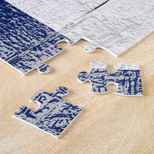 Blue Beach Wood White Monogram Puzzle (Seite)