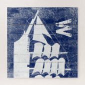 Blue Beach Wood White Monogram Puzzle (Horizontal)