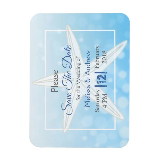Blue Beachy Starfish Wedding Save the Date Magnet (Vertikal)