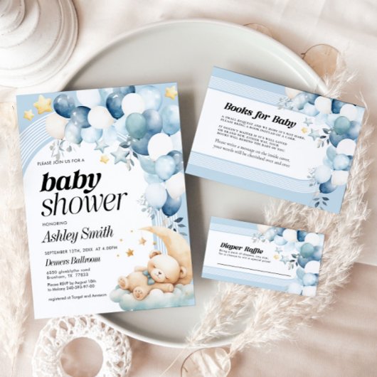 Blue Bear Baby Dusche Einladung