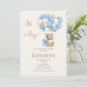 Blue Bear Baby Shower Boy Einladung (Stehend Vorderseite)