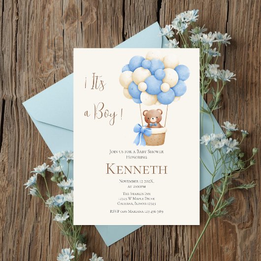 Blue Bear Baby Shower Boy Einladung