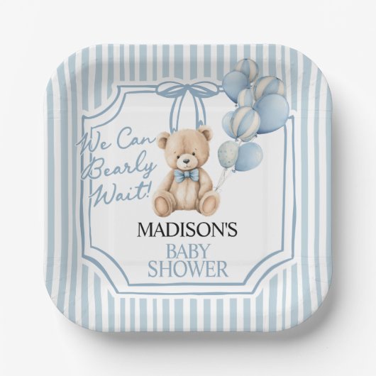 Blue Bear Baby Shower  Pappteller (Vorderseite)