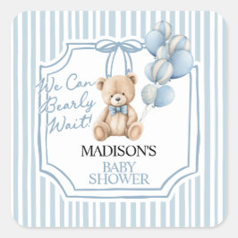 Blue Bear Baby Shower Quadratischer Aufkleber