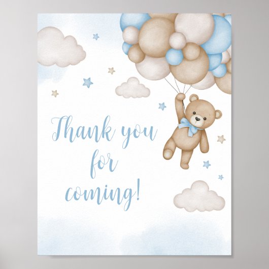 Blue Bear Baby Shower Vielen Dank für Ihr Kommen Poster (Vorne)