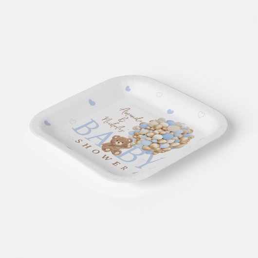 Blue Bear Ballon Bearly Wait Baby Dusche Pappteller (Gewinkelt)