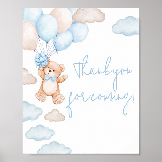 Blue Bear Balloon Baby Dusche Danke für Ihr Kommen Poster (Vorne)