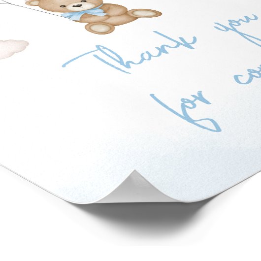 Blue Bear Balloon Baby Dusche Danke für Ihr Kommen Poster (Ecke)