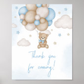 Blue Bear Balloon Baby Dusche Danke für Ihr Kommen Poster (Vorne)