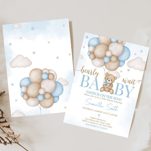 Blue Bear Balloon Baby Dusche Einladung