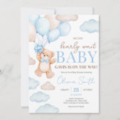 Blue Bear Balloon Baby Dusche Einladung (Vorderseite)