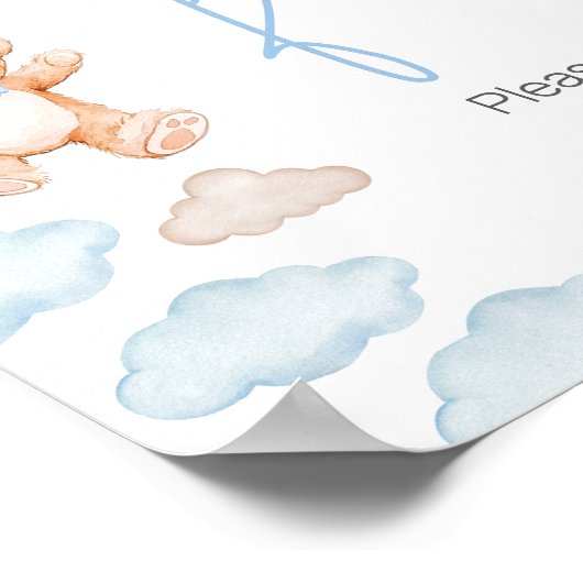 Blue Bear Balloon Baby Dusche Food Poster (Ecke)
