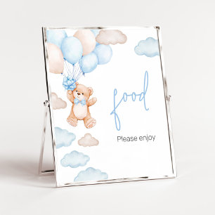 Blue Bear Balloon Baby Dusche Food Poster