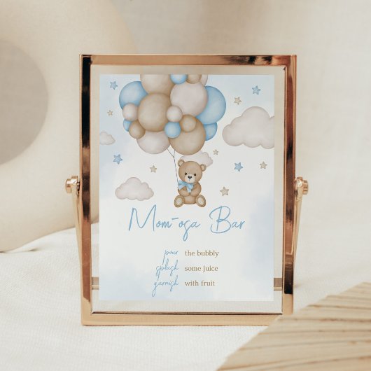 Blue Bear Balloon Baby Dusche Mama Osa Bar Poster