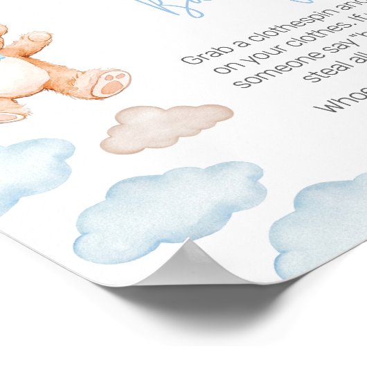 Blue Bear Balloon Baby Dusche Say Baby nicht Poster (Ecke)
