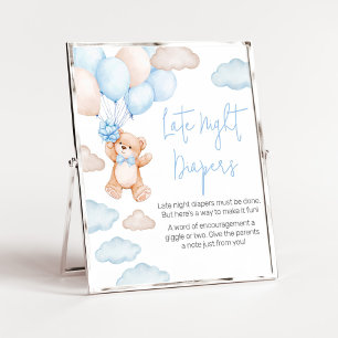 Blue Bear Balloon Baby Dusche Spate Night Diapers Poster