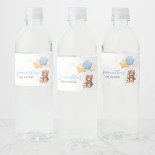 Blue Bear Balloon Baby Dusche Wasserflaschenetikett