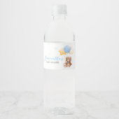 Blue Bear Balloon Baby Dusche Wasserflaschenetikett (Vorderseite)