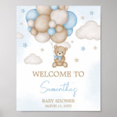 Blue Bear Balloon Baby Dusche Willkommen Poster (Vorne)