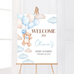 Blue Bear Balloon Baby Dusche Willkommen Poster
