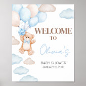 Blue Bear Balloon Baby Dusche Willkommen Poster (Vorne)