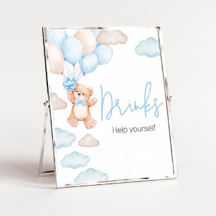 Blue Bear Balloon Baby Shower Drinks Poster