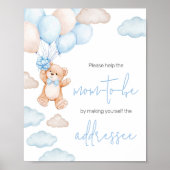 Blue Bear Balloon Baby Shower Envelope Station Poster (Vorne)