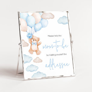 Blue Bear Balloon Baby Shower Envelope Station Poster