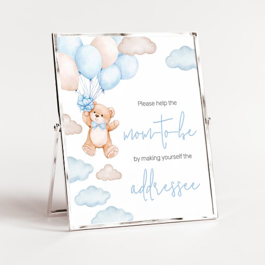 Blue Bear Balloon Baby Shower Envelope Station Poster