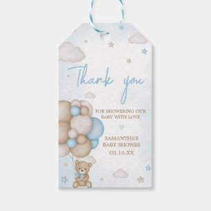 Blue Bear Balloon Baby Shower Fevor Tags Geschenkanhänger