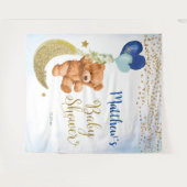 Blue Bear Balloon Baby Shower Sign Tapestry Wandteppich (Vorderseite (Horizontal))