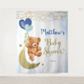 Blue Bear Balloon Baby Shower Sign Tapestry Wandteppich (Vorderseite)