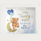 Blue Bear Balloon Baby Shower Sign Tapestry Wandteppich (Vorderseite (Horizontal))