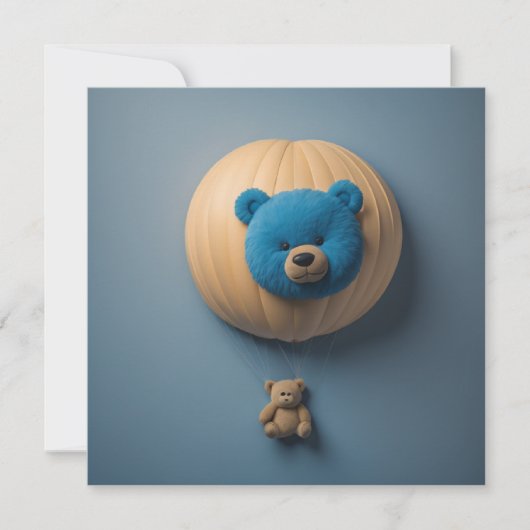 Blue Bear Balloon Einladung (Vorderseite)