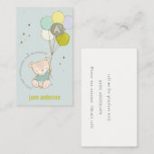 Blue Bear Balloon Monogram Kids Playdate Calling Visitenkarte (Vorne/Hinten)