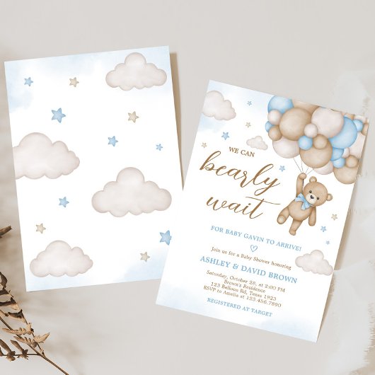 Blue Bear Balloons Baby Dusche Einladung